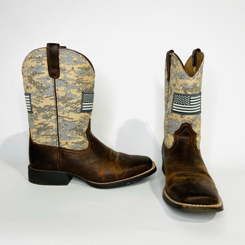 Ariat Kids' Sport Patriot Camo American Flag Boots, Size 4.5